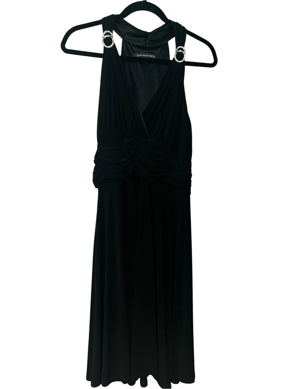 Jones Wear Black Halter Midi Dress with Jeweled Rings